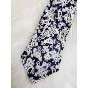 NEW Tommy Hilfiger Blue‎ Cream Paisley Pattern 100% Linen Designer Tie Dressy